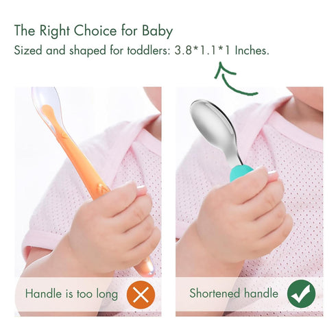 Baby Fork and Spoon Set with Carry Case Baby Training Utensils Self Feeding Toddler Silverware Silicone and Stainless Steel Kids and Toddler Utens...