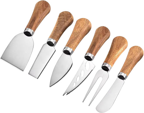 6 Piece Cheese Knives Set with Wooden Handle, Mini Steel Stainless Cheese knife set for Charcuterie anCheese spread, Perfect for Cheese Slicer and...