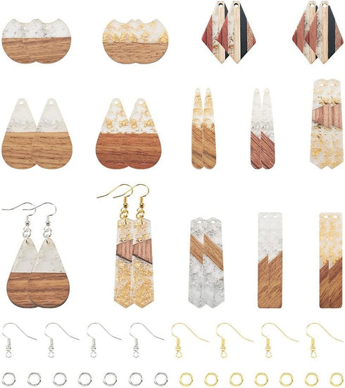 FASHEWELRY 24Pcs Gold Foil Resin Wood Earring Charms Teardrop Drop Rectangle Wooden Earring Blanks Geometry Boho Charms Wooden Earring Pieces for ...