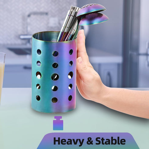 Kitchen Utensil Holder for Countertop (H6.7” x W4.1”), Stainless Steel Cooking Utensil Caddy for Tools, Spatulas, Spoons, Silverware & More, Cooki...