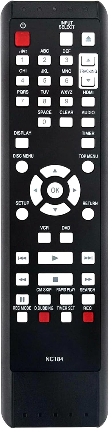 NC184UH NC184 Replaced Remote fit for Sanyo DVD VCR FWZV475E FWZV475F, Replacement Compatible with FUNAI NC180 NC180UH ZV427FX4 ZV427FX4A ZV42FX4A...