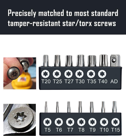 ROTATION 14-Piece Tamper Resistant Star Bits, Chrome Vanadium Steel, T5 - T40 Impact Grade Security Torx Bit Set, 1/4-inch Hex Shank...