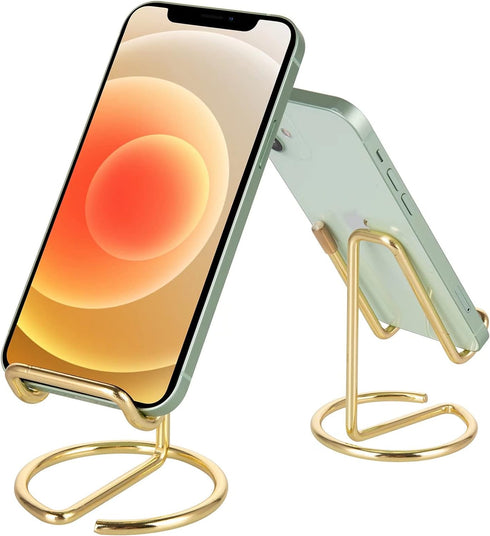 2 Pack Cell Phone Stand for Desk, Cute Metal Gold Cell Phone Stand Holder Desk Accessories, Compatible with All Mobile Phones, iPhone, Switch, iPa...