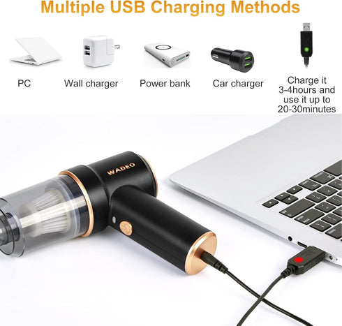 WADEO Handheld Vacuum Cordless, Car Vacuum Portable Cordless 9000Pa, Hand Held Vacuum, Mini Vacuum with Blower, Car Vacuum with LED Light, Wireles...