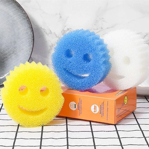 Funny Scratch Dish Smiley Sponge ? Remove Stain & Odor Honeycomb Sponge?Durable Household Kitchen Cleaning Cotton?Plastic Sponges (4PCS)...