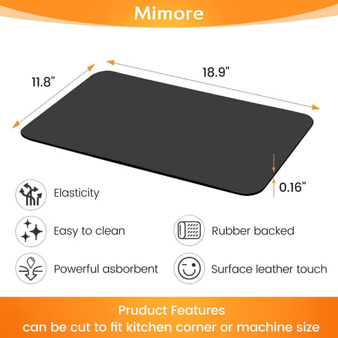 Mimore Coffee Mat - 12x19 Inch Black Coffee Bar Mat for Countertop - Absorbent, Hides Stains, Rubber Backed - Coffee Bar Accessories Dish Drying M...