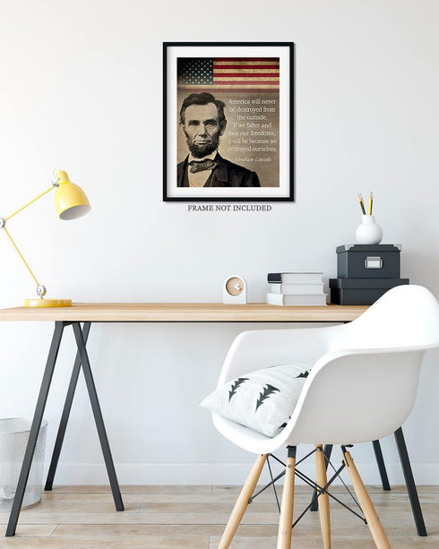 Govivo Abraham Lincoln Historic Quote - American Patriotic President Wall Decor Art Print - unframed artwork printed on photograph paper...