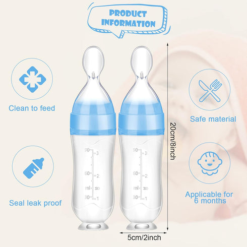 Nuanchu Baby Spoons 2 Pack Silicone Baby Food Feeder 3 oz Squeeze Feeding Spoon Toddler Dispensing Feeder Suction Cup Design Travel Friendly for K...