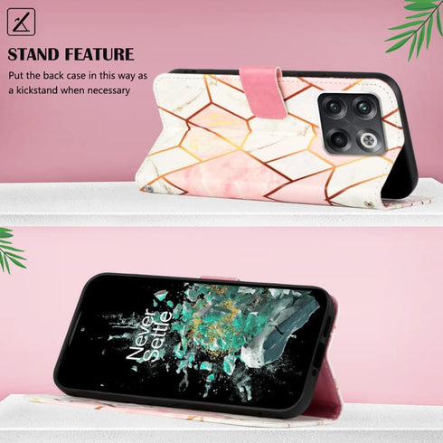 OnePlus 10 Pro 5G Case, Leather Wallet Case Flip Folio Cover with Card Holder Kickstand for Girls Women, Marble Fashionable Designs, Protective Ph...