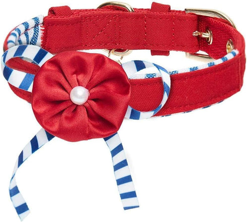 Blueberry Pet 4 Patterns Bon Voyage Sea Lover Adjustable Dog Collar in Timeless Red, Neck 13-16.5", for Medium Breed...