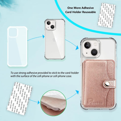 Phone Wallet Stick on,Credit Card Holder for Cell Phone,Leather Minimalist Wallet for Back of Most Smart Phone (Pink)...
