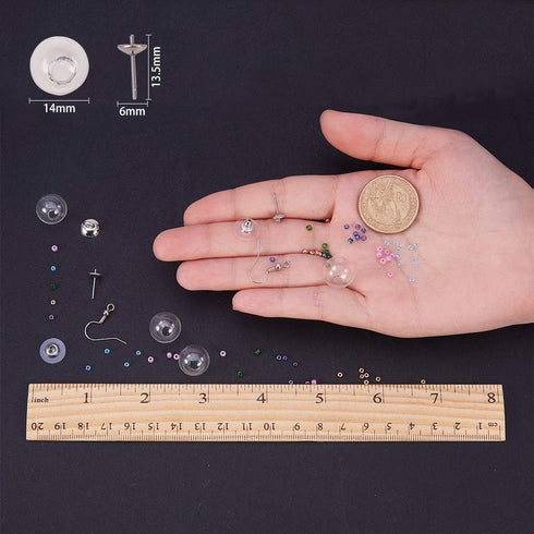 SUNNYCLUE 1 Box DIY 10 Pairs Crystal Bubble Glass Ball Bottle Dangle Stud Earring Making Kits Jewelry Craft Supplies Adults Women, Silver...