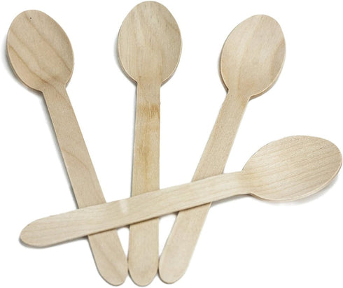 HUJI Eco- Friendly Wooden Spoons - Disposable Wood Cutlery! 50 Spoons 6.1"...
