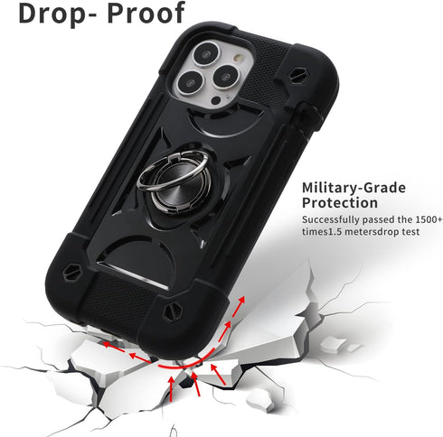 MARKILL Compatible with iPhone 13 Pro Max Case 6.7 Inch with Ring Stand, Heavy-Duty Military Grade Shockproof Phone Cover with Magnetic Car Mount ...