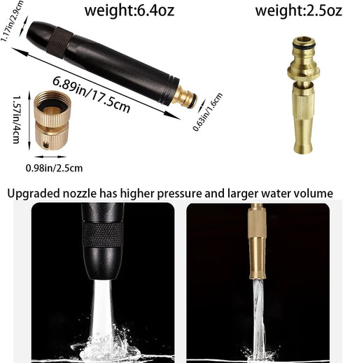 Fusenliang Garden Hose Nozzle Sprayer, Metal High Pressure Leak-proof Water Hose Nozzle with 3 Adjustable Spray Patterns, for Car&Pet Washing, Gar...