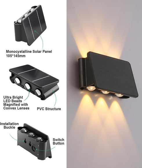 Solar Outdoor Lights Up and Down Wall Lights Dusk to Dawn Outside Solar Lights for House Decorative Waterproof Solar Wall Lights for Patio Yard Fe...