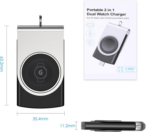Criacr Portable Magnetic 2 in 1 Wireless Charger for Apple Samsung Watch, Wireless Fast Watch Charger Stand, Compatible with Apple Watch Series 8 ...