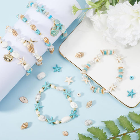 SUNNYCLUE 1 Box 280Pcs DIY 6 Sets Ocean Bracelet Making Kit Starfish Turtle Bead Shell Beads Summur Hawaii Sea Animal Beads Lucky Gemstone Beads f...