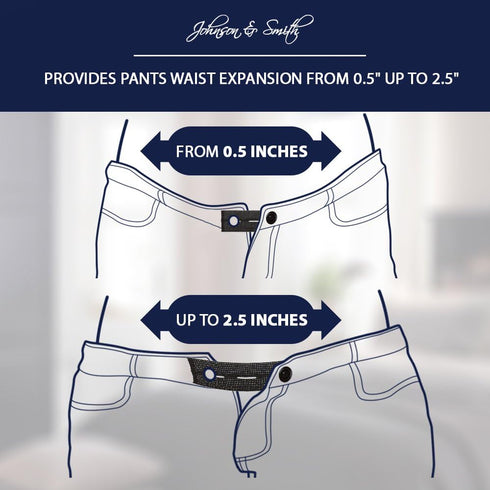 Johnson & Smith Elastic Pants Waist Extenders (6 Pack), Adjustable Waistband Expanders for Men and Women, Jeans Pants Button Extender Set (Black)...