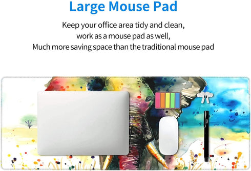 Watercolor Cool Elephant Large Mouse Pad Non-Slip Gaming Mousepad Rubber Base Keyboard Mouse Desk Mat Large Desk Mat Desk Pad Protector 31.5 x 11....
