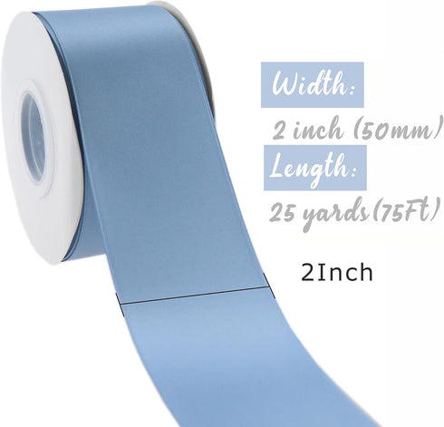Dusty Blue Ribbon for Christmas Tree Thick Double Face Satin Ribbon 2 Inch French Blue Silk Ribbon for Wedding Bridal Bouquet Baby Shower Crafts- ...
