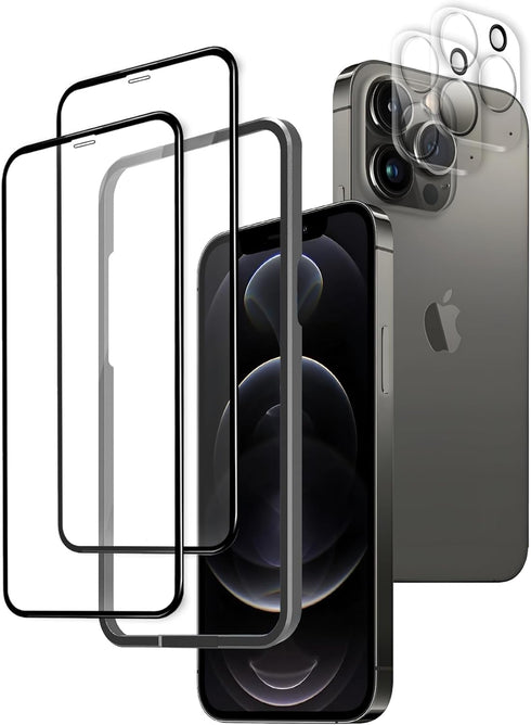 iTedel Bundle with 2 Pack iPhone 12 Pro Screen Protectors & 2 Pack Camera Lens Protectors Premium Series Full Coverage Tempered Glass Easy Install...