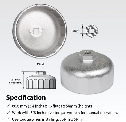 FIRSTINFO F3545BMW 86.6 mm 16 Flutes Oil Filter Wrench for BMW Engines Cartridge Style Oil Filter Housing Caps...