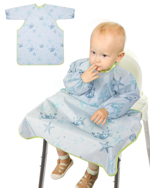 Lictin Coverall Baby Feeding Bib - Long Sleeve Bib Attaches and Fully Cover to Baby Highchair, Waterproof Weaning Bib Adjustable for Baby Toddler ...