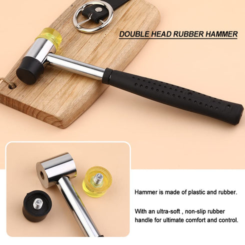10 Pcs Leather Hole Punch Tool Set, 0.5mm-3.5mm Round Hole Punch Working Tools with Double Head Plastic and Rubber Hammer for Leather Belts, Canva...