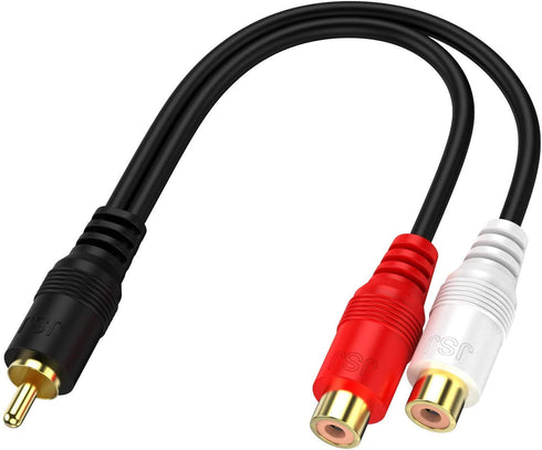 RCA 1 Male to 2 Female Audio Speaker Y Adapter Splitter Cable with OFC Conductor Dual Shielding Gold Plated Metal Shell Flexible PVC Jacket - 2 Pa...