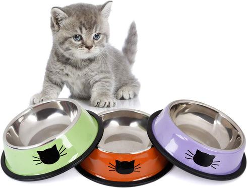 Pet Bowl Stainless Steel Non-Skid Rubber Base Dog Bowl Cat Bowl GR OR PP...