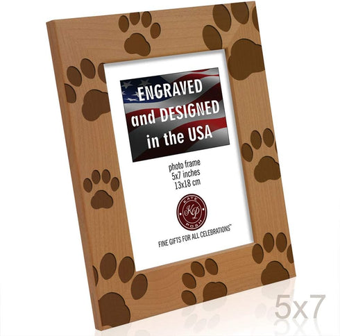 KATE POSH - Doggie Paw Engraved Natural Wood Picture Frame, Best Dog Ever, Memorial Dog Frame, Best Cat Ever, Memorial Cat Photo Frame (5x7-Vertic...