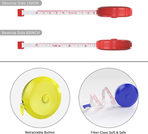 DiCUNO 60-Inch 1.5 Meter Soft and Retractable Tape Measure Medical Body Measurement Tailor Sewing Craft Cloth Dieting Measuring Tape (3 Colors Pac...