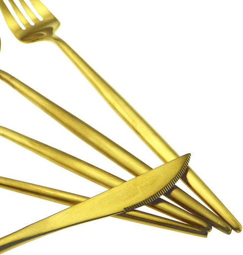 Matte Gold Silverware Set,Gugrida 5-Piece 18/10 Stainless Steel Satin Finish Flatware Set,Kitchen Utensil Set,Tableware Travel Cutlery Set for Cam...