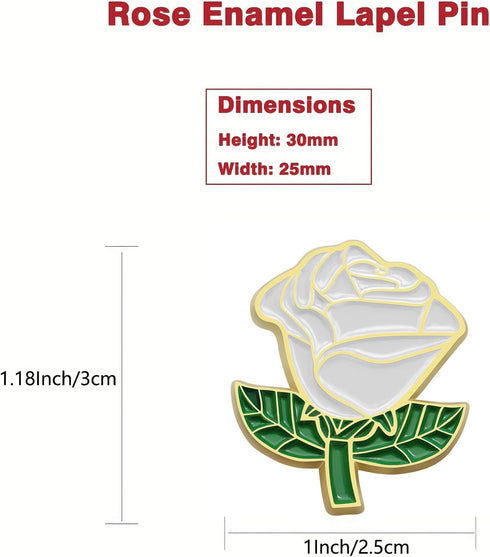 12/50/100Pcs White Rose Pins Bulk 1.2“ - Valentine's Day Flower Enamel Lapel Pin Brooch Badge Gifts For Men Women Clothes Bags Hats...