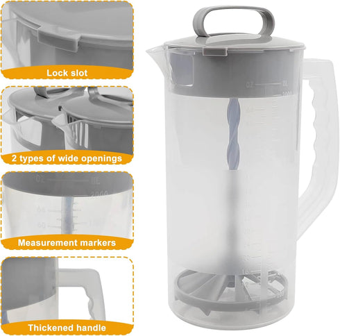 1 Pack Mixing Pitcher for Drinks 2 Quart/ 64oz Plastic Water Pitcher with Lid?Easy-Mix Juice Container?Angled Plastic Blades and Adjustable Mixer ...