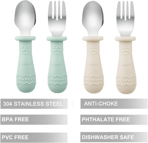 PandaEar Baby Feeding Set| 2 Pack Silicone Divided Suction Plate, 2 Set Toddler Spoons & Forks| Baby Led Weaning Supplies Self Feeding Eating Uten...