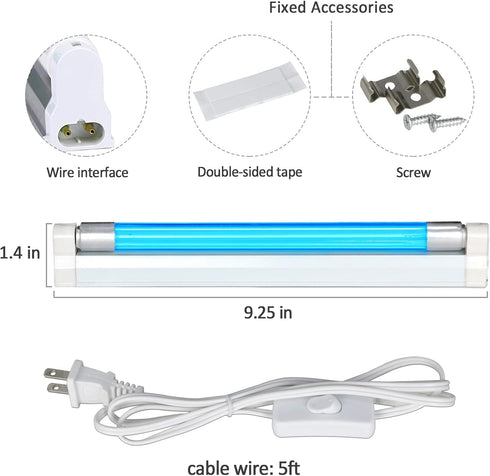 COOSPIDER UV Lamp Ozone Free, UVC Light Bulb 253.7nm wavelength for Closet/Cabinet/Bathroom, 6W 110V Lamp with on/Off Switch Cord and Plug, CTUV-6...