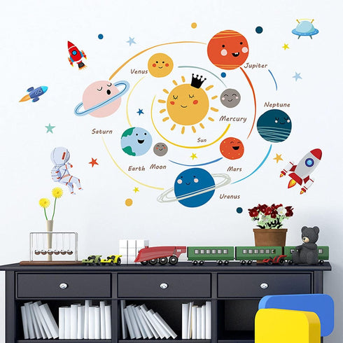 Space Planet Wall Decals Wall Stickers Kids,Cute Educational Wall Stickers for Daycare,Nursery,Playroom,Babyroom,Classroom,School....