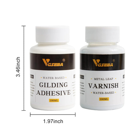 Gold Leaf Adhesive, 6.8oz Gilding Adhesive Set, Metal Leaf Glue and Varnish for Foil Transfer Sheets, Decor Foil, Arts Use (200ml + 2 Brushes + 2 ...