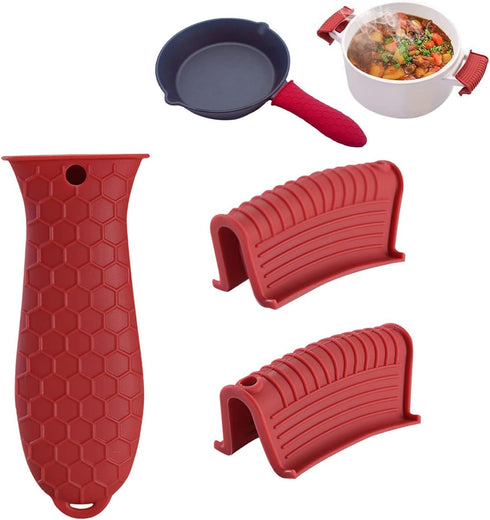 3 Pack Cast Iron Skillet Handle Cover, Silicone Pot Handle Sleeve Heat Resistant for Frying Pans & Griddles Sleeve Grip Handle Cover,Pan Lids Dutc...
