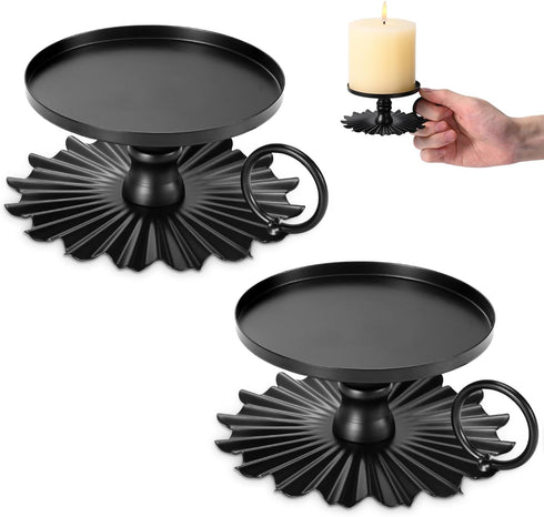 Black Iron Plate Candle Holder,set of 2 Candle Pedestal for Pillar Candles,3.15in pillar candle holders (Black)...
