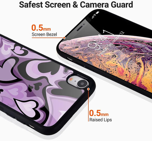 Idocolors Purple Love Heart Printed Cases for iPhone XR,Cute Soft TPU Hard Back Shatter-Resistant Shockproof Anti-Fall Protective Girly Painting A...