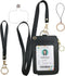 Black Lanyards for Id Badges, Pu Leather ID Badge Card Holder Wallet with 1 Clear ID Window, 4 Credit Card Slots, 1 Side Zipper Pocket,Wrist Strap...