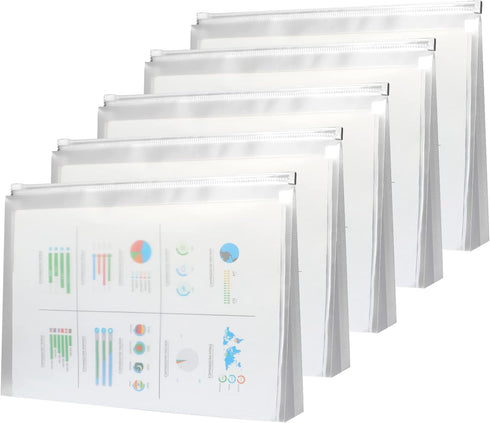 Plastic Envelopes (5 Pcs) A4 Letter Size Poly Zip Envelopes File Folders 12.8" x 9.4", Translucent Expanding Document Wallet Pouch with Zipper for...