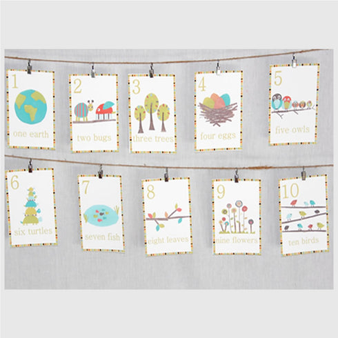 Children Inspire Design Forest Animal Numbers Wall Cards, Set of Ten 5x7 Wall Art Prints, Green, Nature-Themed Cartoon, Lightweight, Recycled Card...