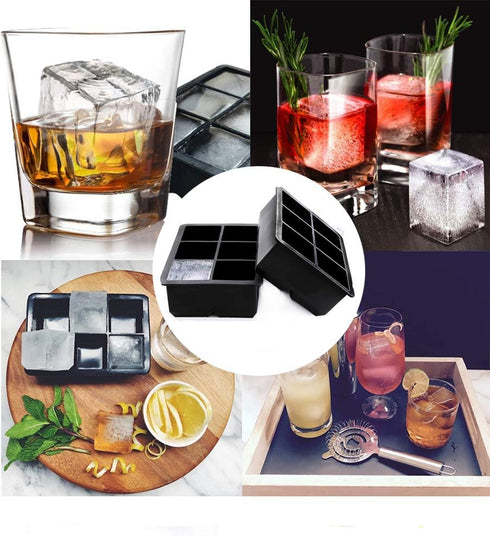 Ice Cube Trays Large Size Flexible 6 Cavity Ice Cube Square Molds for Whiskey and Cocktails, Keep Drinks Chilled (2Pcs)...