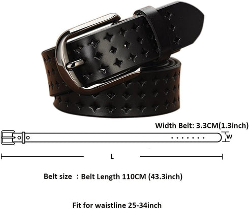 Hollow Leather Belts for Women, Soft Leather Womens Belts with Pin Buckle...