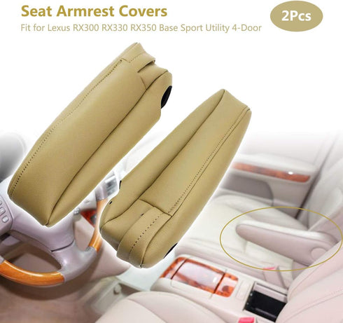 YouVbeen 2Pcs Seat Armrest Leather Cover Fit for Lexus RX300 RX330 RX350 Sport Utility 4-Door 3.0L 2003-2009, Beige Microfiber Synthethic Leather ...