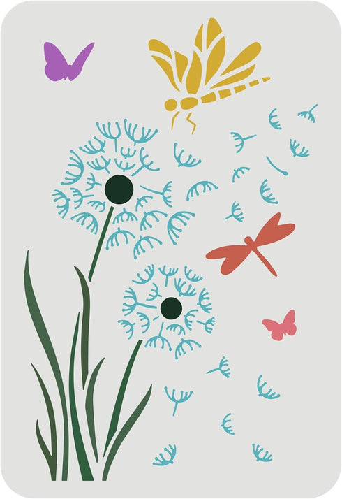 FINGERINSPIRE Dandelion Stencil 11.7x8.3 inch Large Reusable Butterfly Drawing Templates, Plastic Dragonfly Stencil Flying Dandelion Stencil for P...